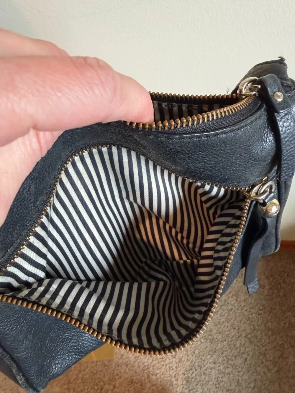 Kate Spade Black Pebbled Leather Crossbody Bag Gold Hardware